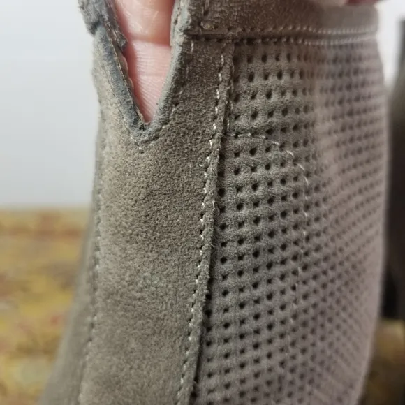 Aquatalia Faris taupe perforated nubuck high heel ankle boots