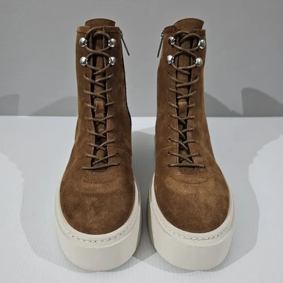 Aquatalia Lacole Platform Ankle Bootie Sneaker Walnut Brown Suede Leather Size 9