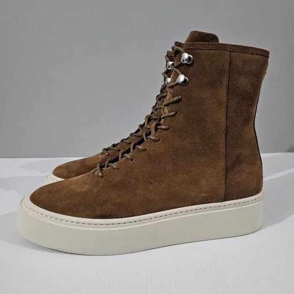 Aquatalia Lacole Platform Ankle Bootie Sneaker Walnut Brown Suede Leather Size 9