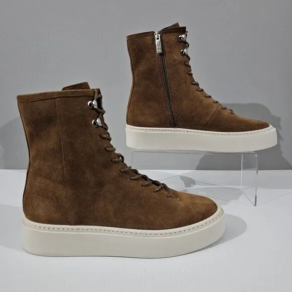 Aquatalia Lacole Platform Ankle Bootie Sneaker Walnut Brown Suede Leather Size 9