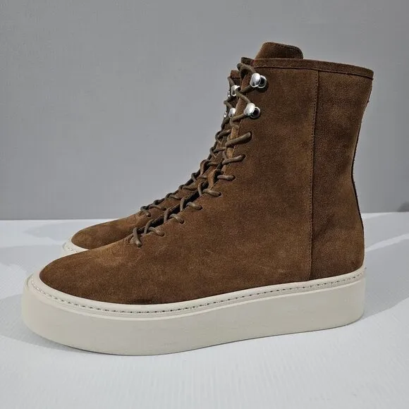 Aquatalia Lacole Platform Ankle Bootie Sneaker Walnut Brown Suede Leather Size 9