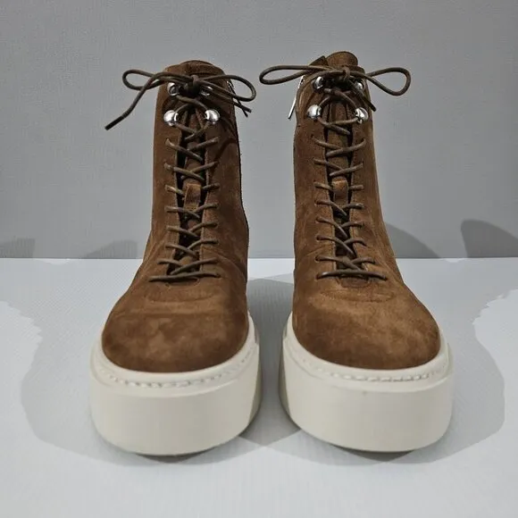 Aquatalia Lacole Platform Ankle Bootie Sneaker Walnut Brown Suede Leather Size 9