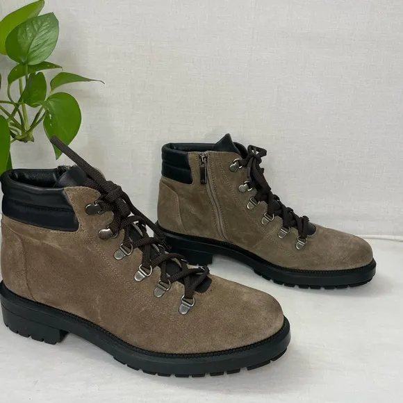 Aquatalia Liviana Taupe SuedeWeatherproof Leather Hiker Boots ShoesSize 10M‎