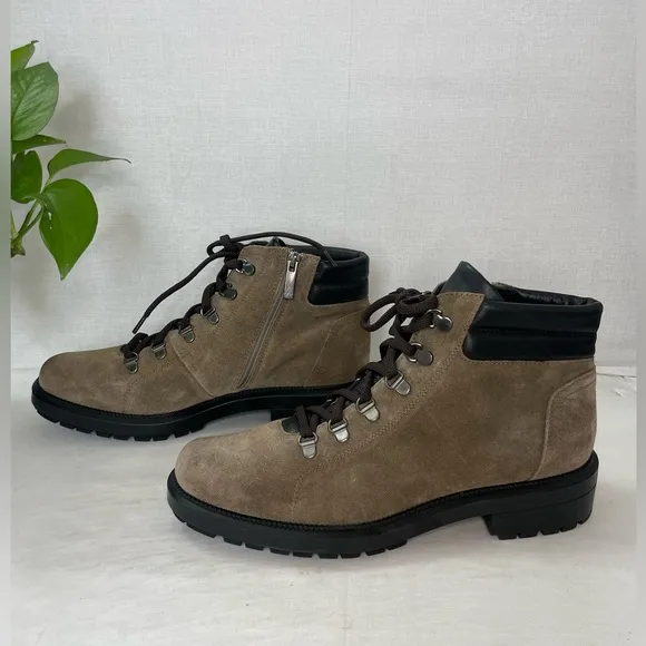 Aquatalia Liviana Taupe SuedeWeatherproof Leather Hiker Boots ShoesSize 10M‎