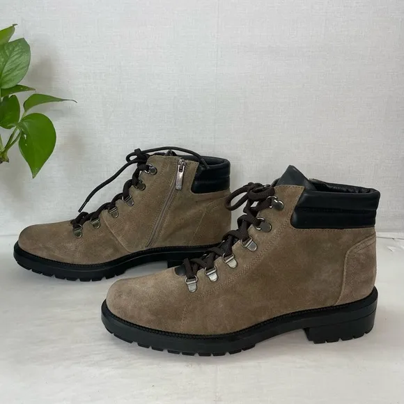 Aquatalia Liviana Taupe SuedeWeatherproof Leather Hiker Boots ShoesSize 10M‎