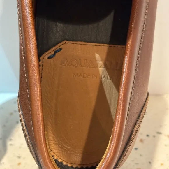 Aquatalia Neil Mens‎ Comfort Shoes Penny Loafers Brown Leather Made in Italy