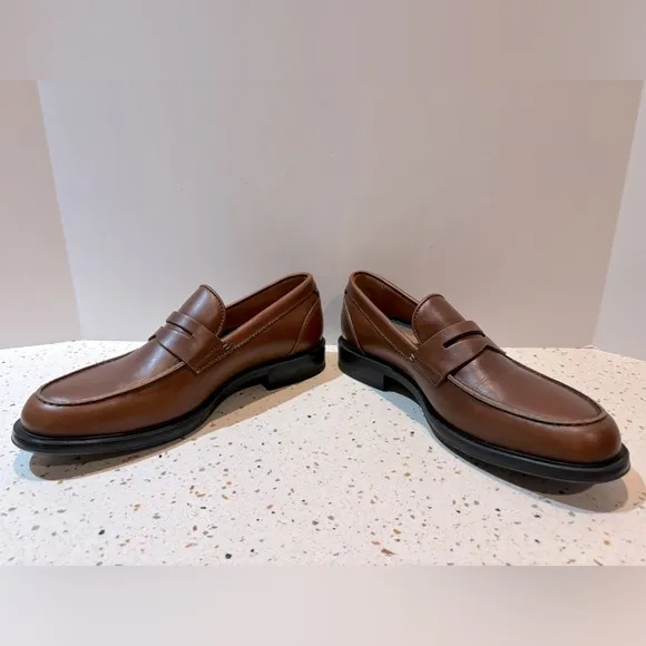 Aquatalia Neil Mens‎ Comfort Shoes Penny Loafers Brown Leather Made in Italy