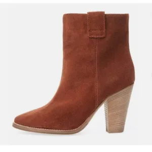 Aquatalia Terracotta Flo Weatherproof Suede Ankle Western Boots, Size 8