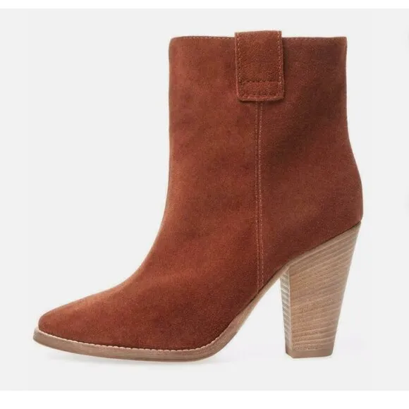 Aquatalia Terracotta Flo Weatherproof Suede Ankle Western Boots, Size 8