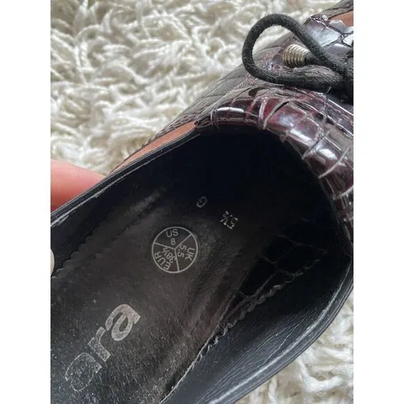 Ara Rachel Slip On Loafers Brown Croco Women's Shoes US 8