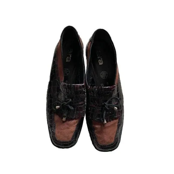 Ara Rachel Slip On Loafers Brown Croco Women's Shoes US 8