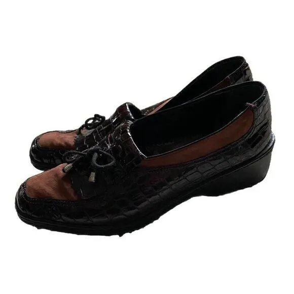 Ara Rachel Slip On Loafers Brown Croco Women's Shoes US 8