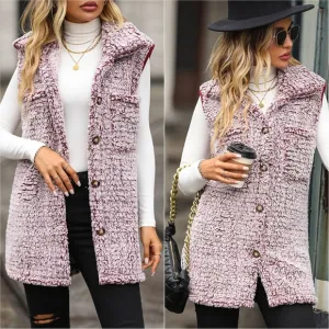 Arctic Allure Button-Down Sherpa Vest - Pink