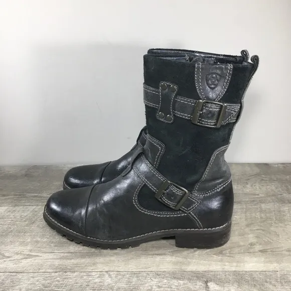 Ariat 10008695 Black Leather Western Women's Inside Leg Zipper Boots Size 9 B