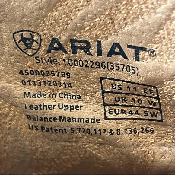 ARIAT Black Deertan Cowboy Western Boots Style 10002296 (35705) Mens Size 11 EE