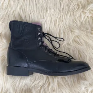 Ariat Black Leather Women's Work Boots sz 11 Powder Pink liner Cottage Core