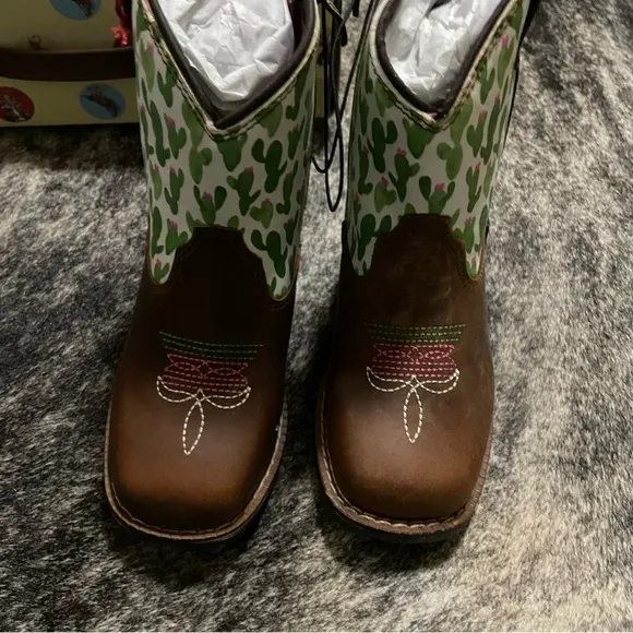 Ariat Boots Girls Toddler Size 4 Brown Leather Zip Cactus Cowboy Western NIB