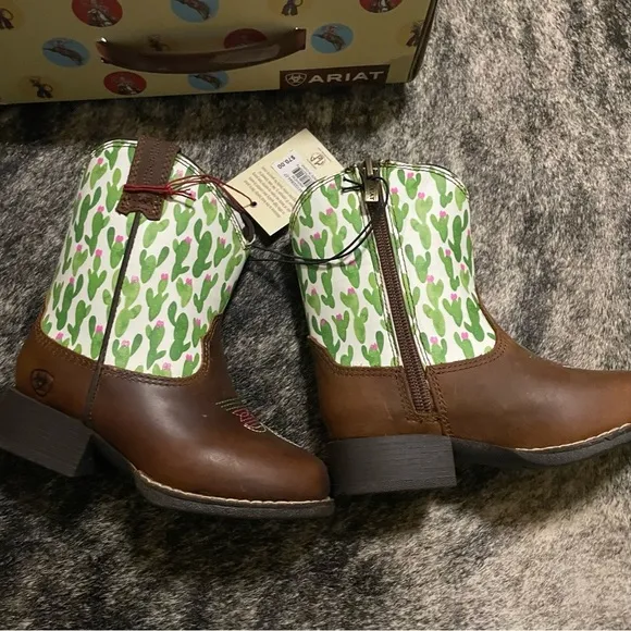 Ariat Boots Girls Toddler Size 4 Brown Leather Zip Cactus Cowboy Western NIB