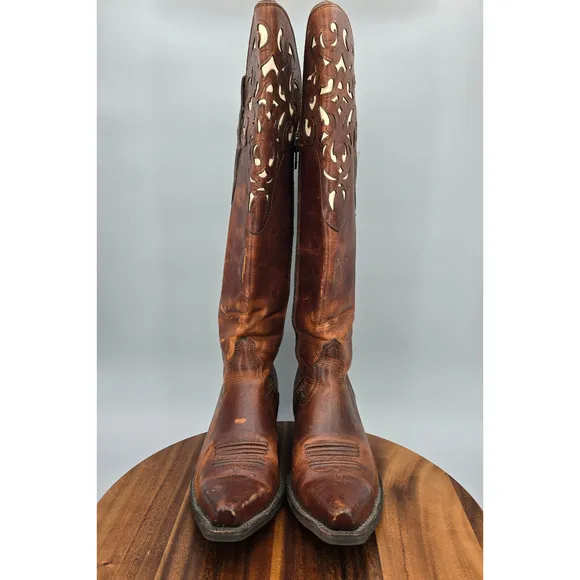 Ariat Hacienda Boots Women's 8 B Brown Leather Western Cowboy Tall Knee High