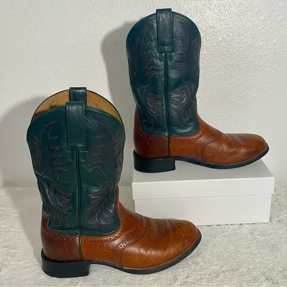 Ariat Heritage Stockman Western Boots Men’s Size 8 D Cedar Brown/Sea Green