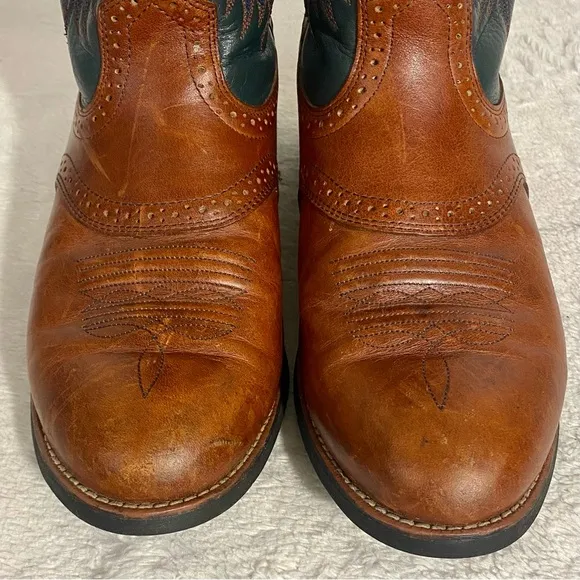 Ariat Heritage Stockman Western Boots Men’s Size 8 D Cedar Brown/Sea Green