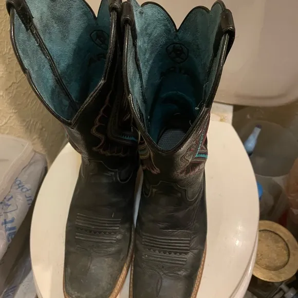 Ariat® Men's Sport Rodeo Brown &amp; Turquoise Square Toe Boots 10042403 size 8.5