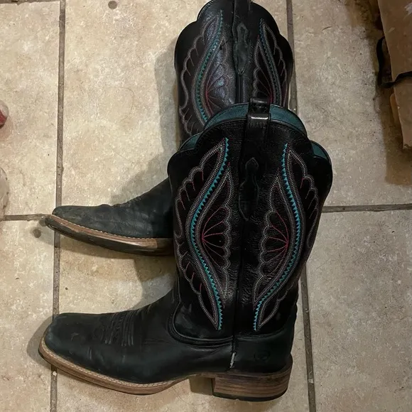 Ariat® Men's Sport Rodeo Brown &amp; Turquoise Square Toe Boots 10042403 size 8.5