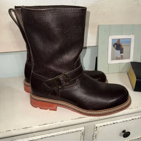 Ariat Stonewall full grain leather brown engineer style boots- EUC! Sz 9.5
