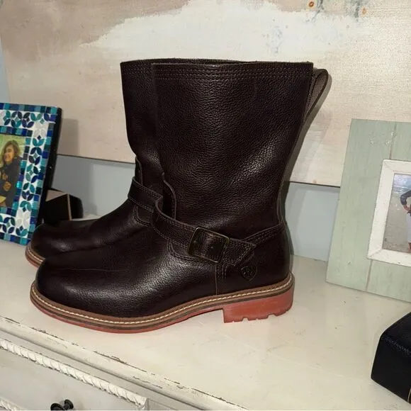 Ariat Stonewall full grain leather brown engineer style boots- EUC! Sz 9.5