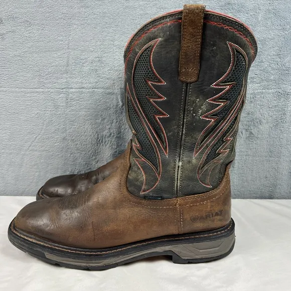 Ariat Work Boots Men's 13D  ASTM F2892-18EH Brown Square Toe Cowboy Waterproof