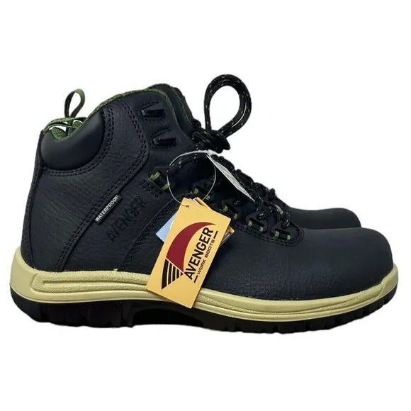 Avenger Breaker Safety Toe Work Boots Black Green Leather Men's 9 M NEW NIB