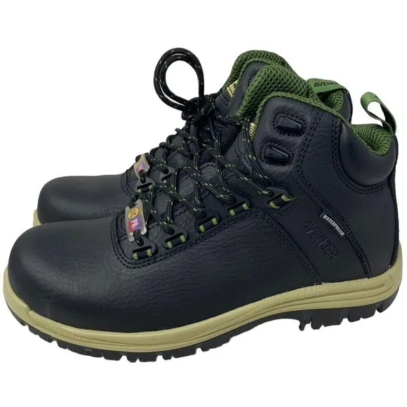 Avenger Breaker Safety Toe Work Boots Black Green Leather Men's 9 M NEW NIB