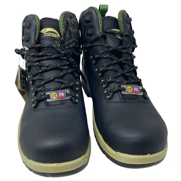 Avenger Breaker Safety Toe Work Boots Black Green Leather Men's 9 M NEW NIB
