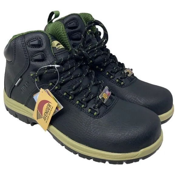 Avenger Breaker Safety Toe Work Boots Black Green Leather Men's 9 M NEW NIB