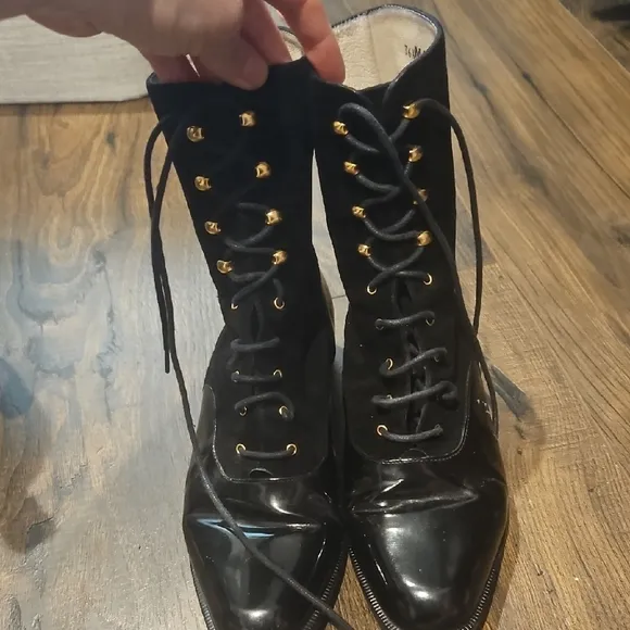 Bally Black Leather Lace-Up Marian Boots Sz 36.5