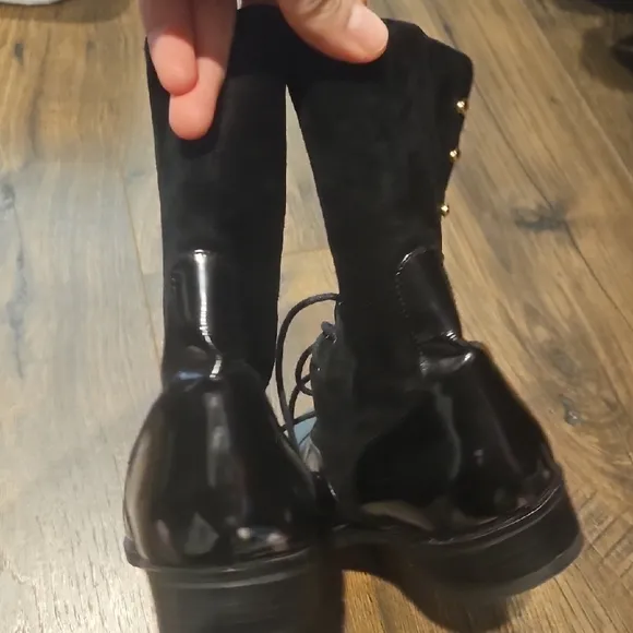 Bally Black Leather Lace-Up Marian Boots Sz 36.5
