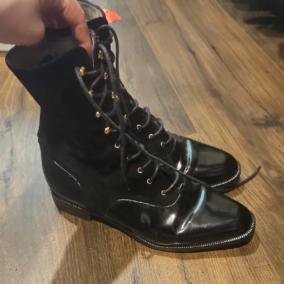 Bally Black Leather Lace-Up Marian Boots Sz 36.5