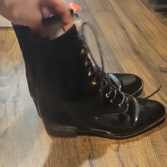 Bally Black Leather Lace-Up Marian Boots Sz 36.5