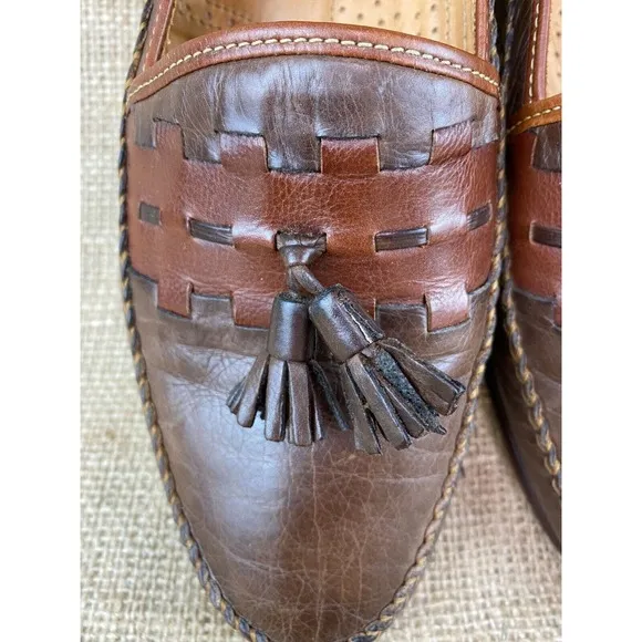 Bally Mens Marcello Made in Italy Brown Leather Tassel/Weave Loafers Size 8.5M