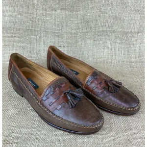 Bally Mens Marcello Made in Italy Brown Leather Tassel/Weave Loafers Size 8.5M