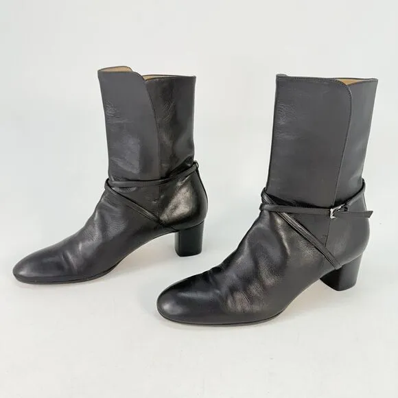 BALLY Size EU 37.5 / US 7 FALTA Black Leather High Ankle Boots Block Heal