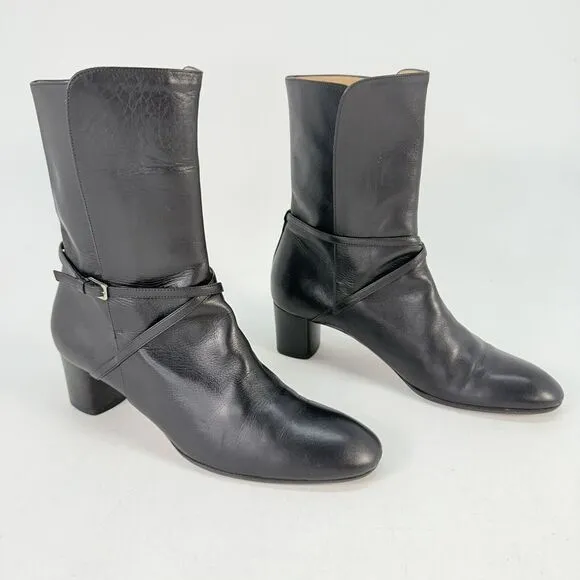BALLY Size EU 37.5 / US 7 FALTA Black Leather High Ankle Boots Block Heal