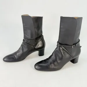 BALLY Size EU 37.5 / US 7 FALTA Black Leather High Ankle Boots Block Heal