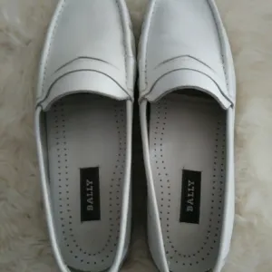 Bally White Leather Ferrato Flats Loafers Shoes