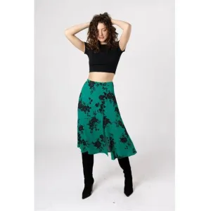 Band of the‎ Free Etta Emerald Floral Midi Skirt Green Black XS Front Slit NEW