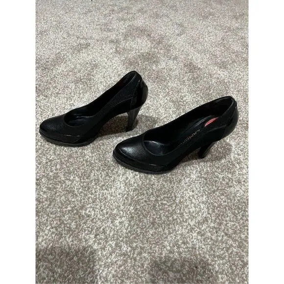 Banfi Zambrelli Black Leather Patent Pump Shoes Slip On Slim Heel size 8.5