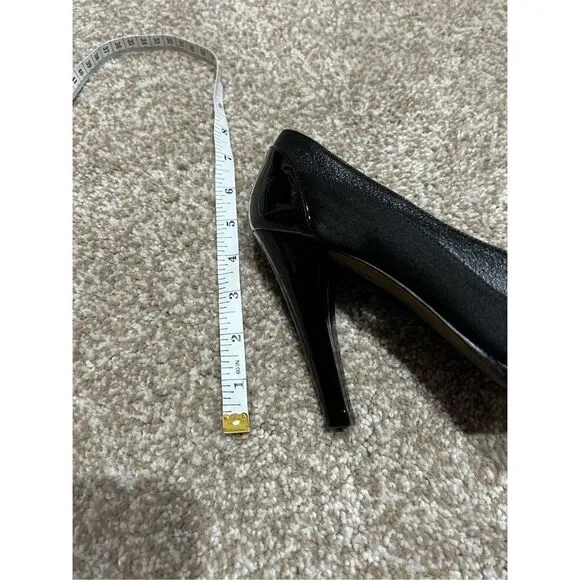 Banfi Zambrelli Black Leather Patent Pump Shoes Slip On Slim Heel size 8.5
