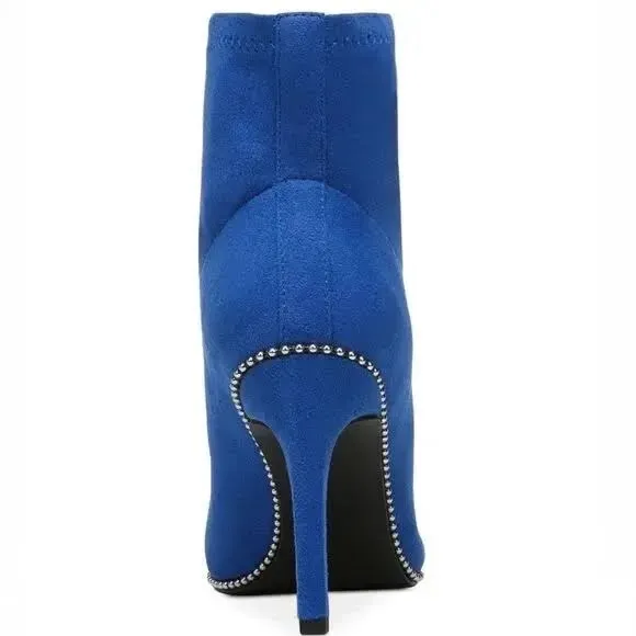 Bar lll Blue Suede Melanay Pointy Heeled Beaded Bootie Sz 8