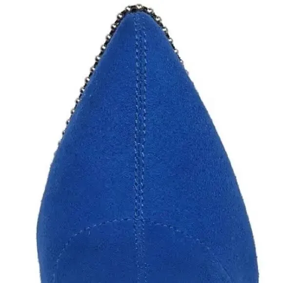 Bar lll Blue Suede Melanay Pointy Heeled Beaded Bootie Sz 8