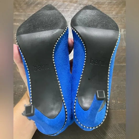 Bar lll Blue Suede Melanay Pointy Heeled Beaded Bootie Sz 8
